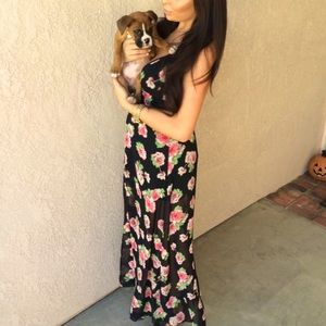 Floral Maxi/High-low open front slit halter *Boxer Puppy Not Included 🐶